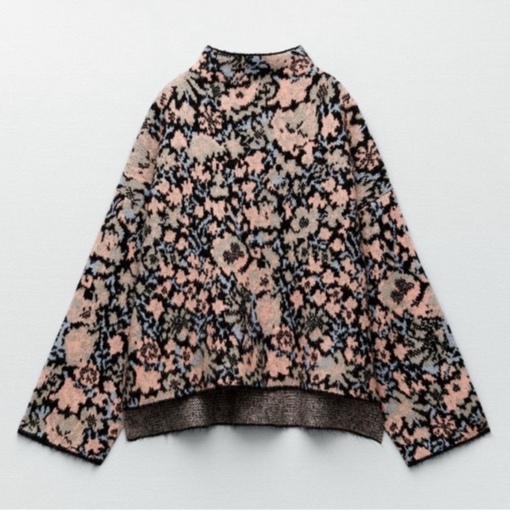 Zara Floral Mock Turtleneck Sz L